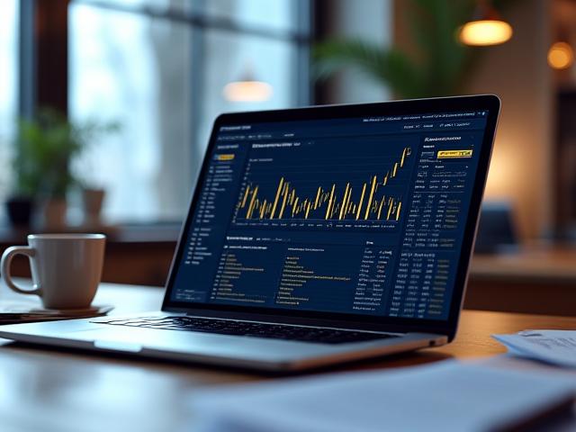 Wykresy ryzyka i dashboard inwestycyjny na ekranie laptopa w nowoczesnym biurze