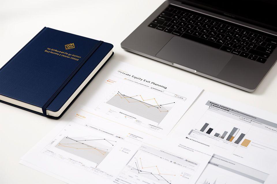 Zeszyt strategiczny, wykresy i materiały analityczne używane do oceny wyjścia z inwestycji private equity